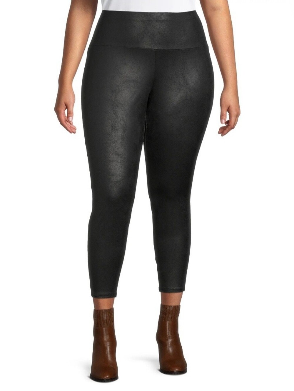 Terra & Sky Skinny Leggings Faux Black Leather Look Cropped Ankle Length